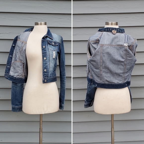 Vintage 90s y2k Mudd Brats Blue Jean Distressed Faded Denim Trucker Jacket Md - Picture 5 of 7